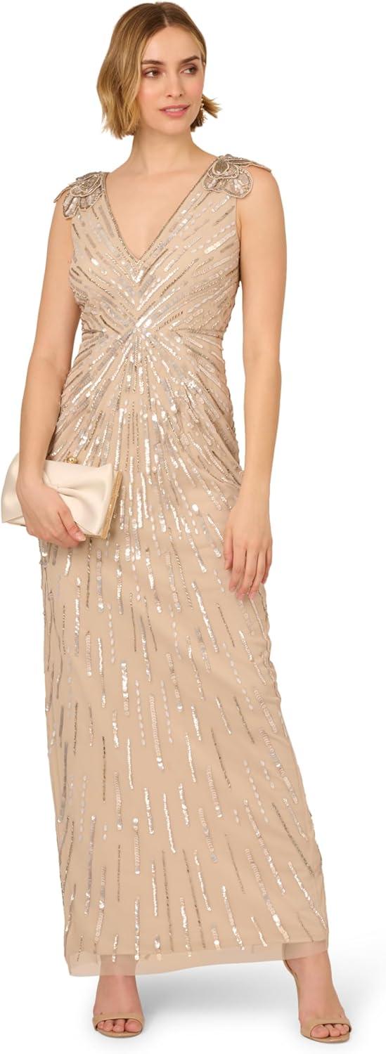 imageAdrianna Papell Womens Sleeveless Bead Long DressBiscotti