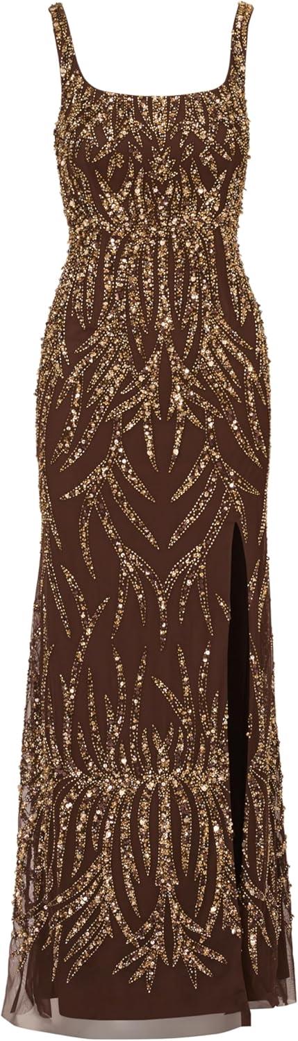 imageAdrianna Papell Womens Sleeveless Bead Long DressChocolate