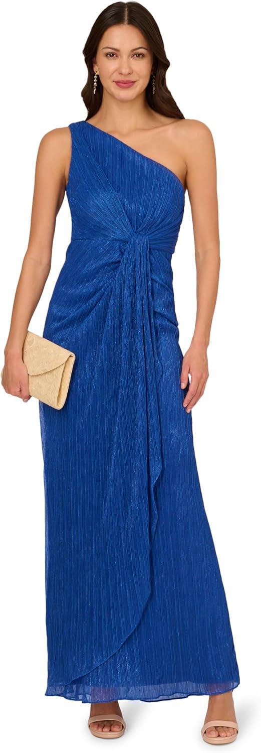 imageAdrianna Papell Womens Stardust Pleated Draped GownBrilliant Sapphire