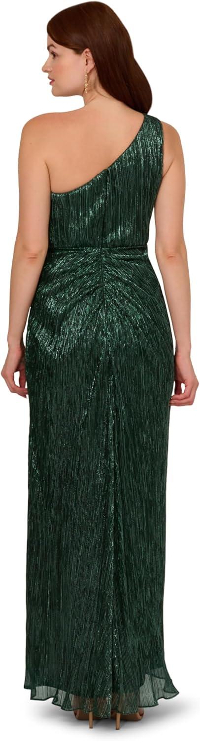 imageAdrianna Papell Womens Stardust Pleated Draped GownGreen Pine