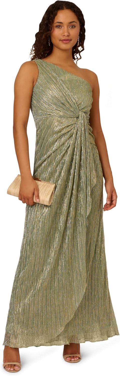 imageAdrianna Papell Womens Stardust Pleated Draped GownGreen Slate