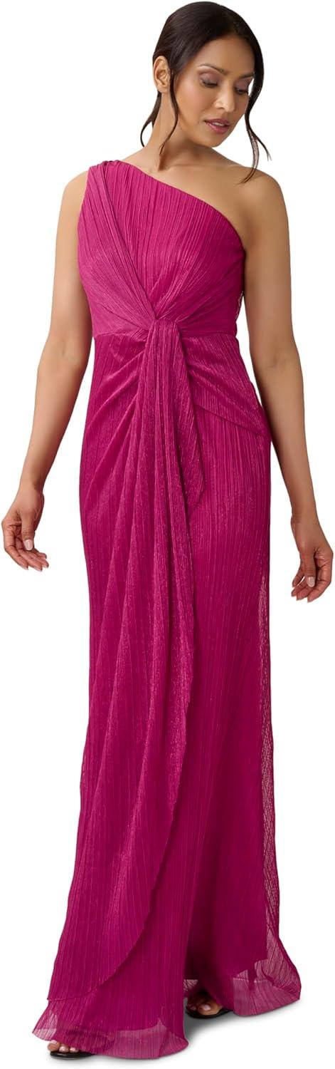 imageAdrianna Papell Womens Stardust Pleated Draped GownMagenta
