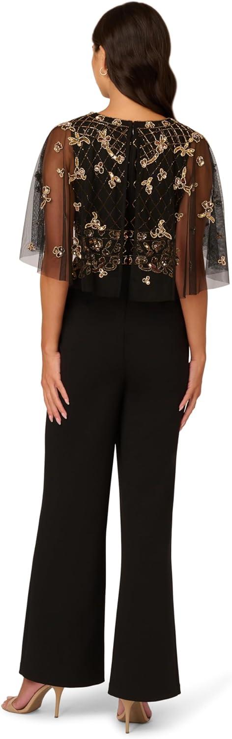 imageAdrianna Papell womens Beaded Crepe JumpsuitBlackRosegold