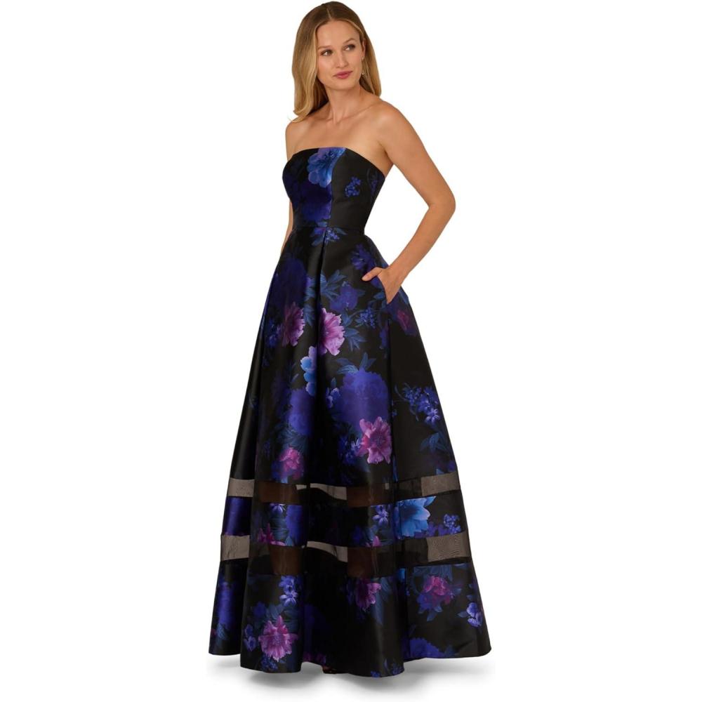 imageAdrianna Papell Strapless Floral Mikado Illusion Ballgown