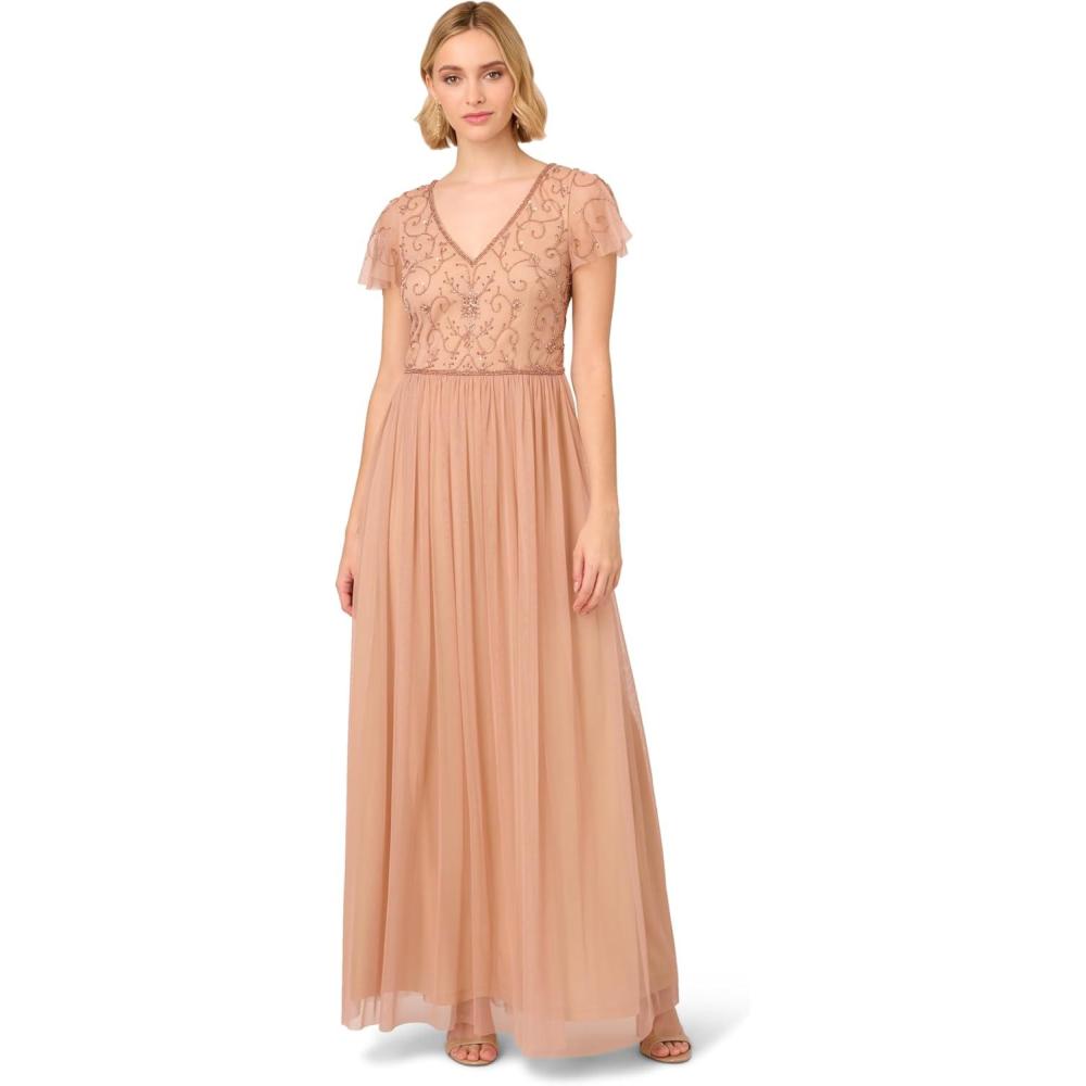 imageAdrianna Papell Womens Beaded Long DressRose Gold
