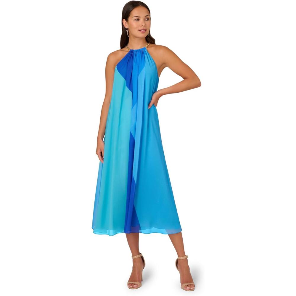 imageAdrianna Papell Womens Color Block Chiffon DressBlue Multi
