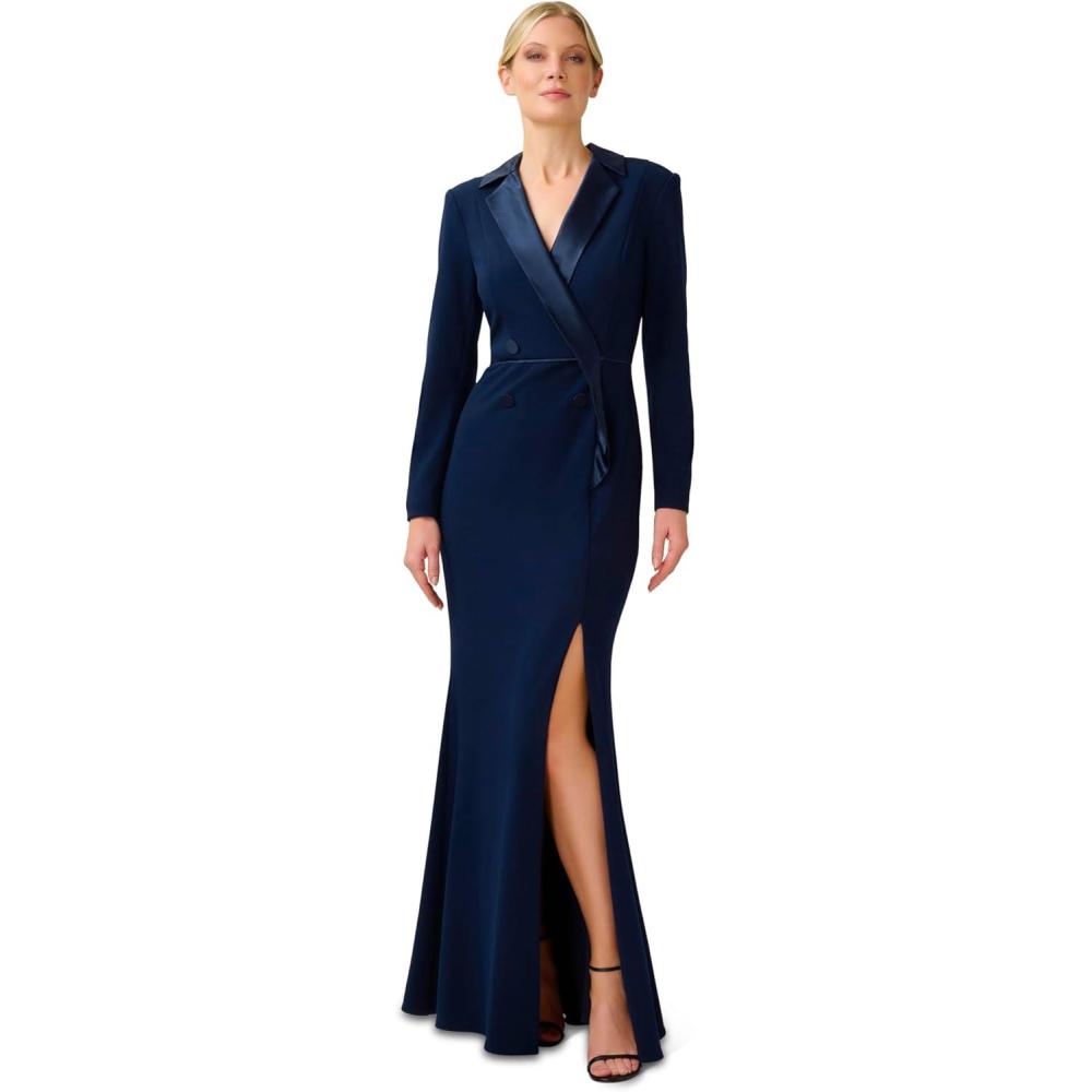 imageAdrianna Papell Womens Crepe Tuxedo GownMidnight