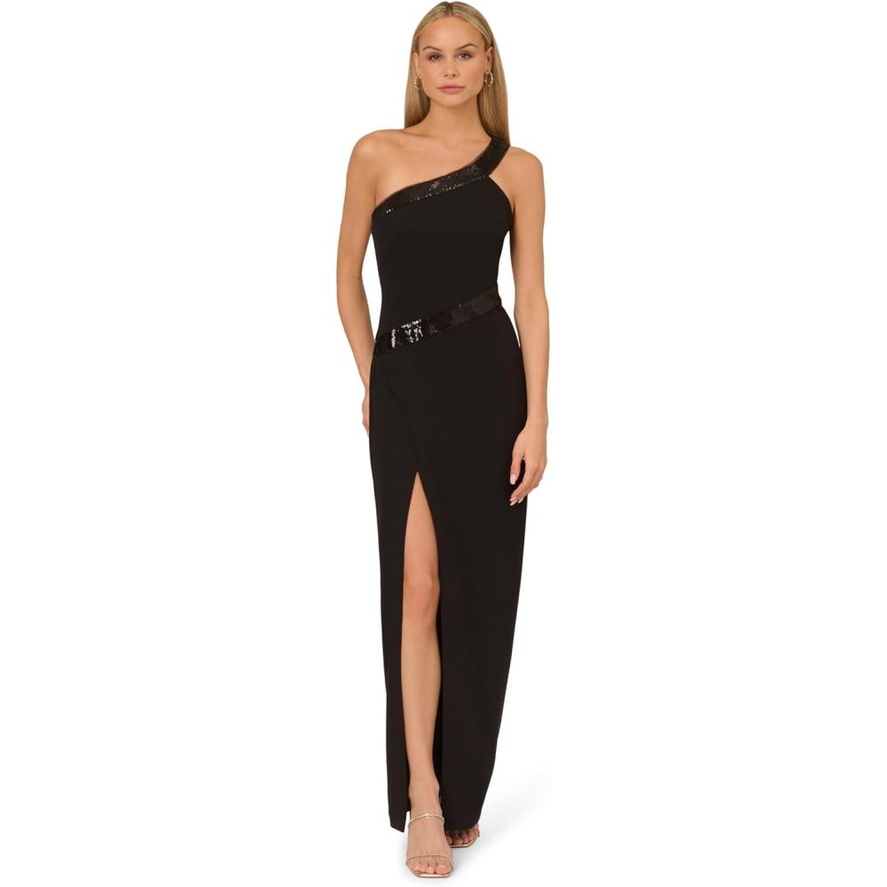 imageAdrianna Papell Womens Knit Crepe One Shoulder GownBlack