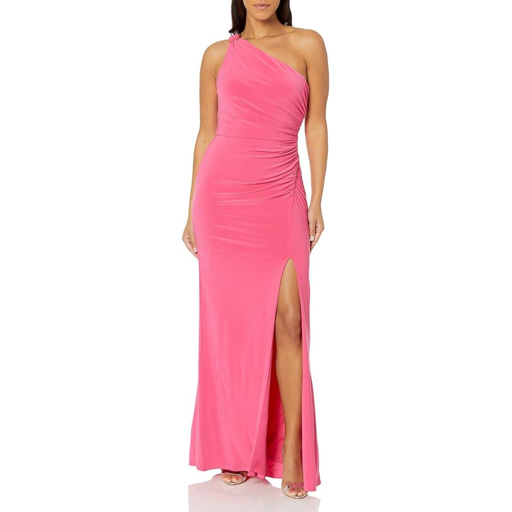 imageAdrianna Papell Womens One Shoulder Jersey GownPink Lotus