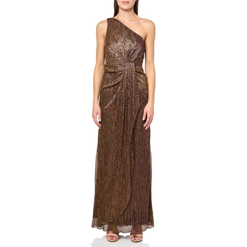 imageAdrianna Papell Womens Stardust Pleated Draped GownCopper