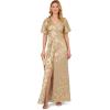 imageAdrianna Papell Womens Foil Leaf Draped GownChampagneGold