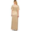 imageAdrianna Papell Womens Foil Leaf Draped GownChampagneGold