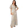 imageAdrianna Papell Womens Foil Leaf Draped GownLight BlueGold