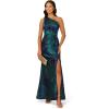 imageAdrianna Papell Womens One Shoulder Jacquard GownCobaltTeal