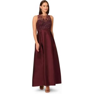 imageAdrianna Papell Womens Bead Combo Taffeta Long DressPlum Wine