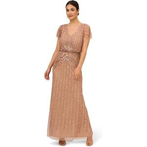 imageAdrianna Papell Womens Beaded Blouson Long Dress Rose Gold 8