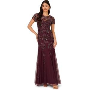 imageAdrianna Papell Womens Beaded Godet Long DressDeep Amethyst