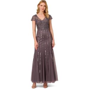 imageAdrianna Papell Womens Beaded Long DressMoonscape