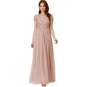 imageAdrianna Papell Womens Floral Beaded Top with TulleSteel Rose