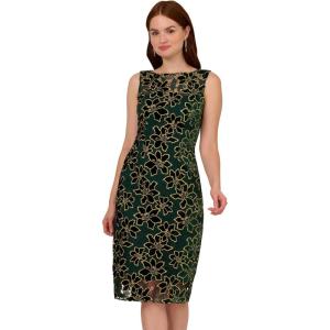 imageAdrianna Papell Womens Floral Metallic Midi DressHunterGold