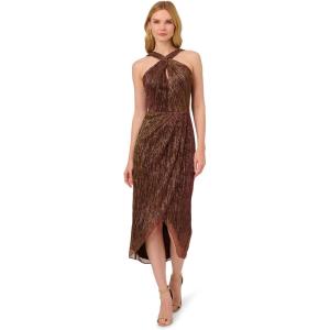 imageAdrianna Papell Womens Halter Crinkle Metallic DressCopper