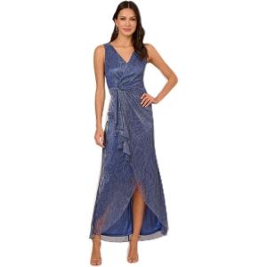 imageAdrianna Papell Womens Metallic Mesh Cascade Gown Light Navy