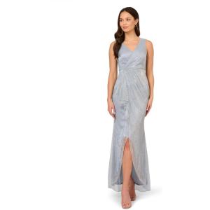 imageAdrianna Papell Womens Metallic Mesh Cascade GownSpecial Occasion DressSky Blue