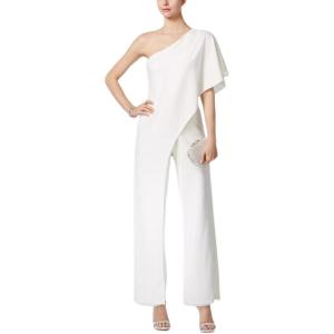 imageAdrianna Papell Womens PlusSize One Shoulder Crepe Melania Jumpsuit PlusIvory