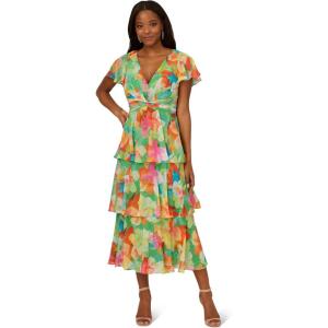 imageAdrianna Papell Womens Tiered Chiffon Midi DressGreen Multi
