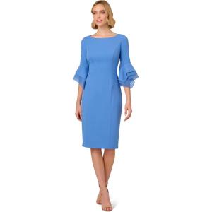 imageAdrianna Papell Knit Crepe Tiered Sleeve Dress Navy SateenCool Water