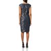 image:imageAdrianna Papell Womens Extended Shoulder Metallic Jacquard Modern Sheath DressNavy Sateen