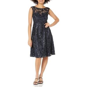 image:imageAdrianna Papell Womens Embroidered Midi Cocktail DressMidnight