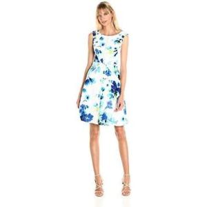 image:imageAdrianna Papell Womens Fit and Flare Splice DressBlueMulti