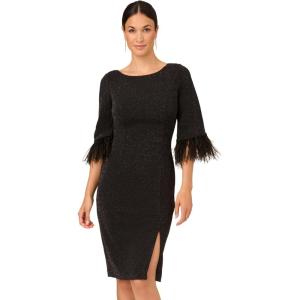 image:imageAdrianna Papell Womens Metallic Knit Feather DressBlack