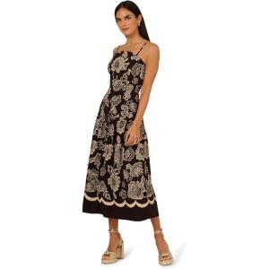 image:imageAdrianna Papell Womens Printed Midi DressBlackIvory