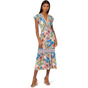 image:imageAdrianna Papell Womens Printed Midi DressBlueGreen Multi