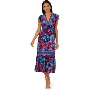 image:imageAdrianna Papell Womens Printed Midi DressNavyPink Multi