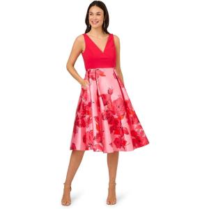 image:imageAdrianna Papell Womens Printed Midi DressPinkRed Multi