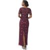 image:imageAdrianna Papell Womens Beaded Long 3D Floral DressCassis