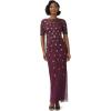 image:imageAdrianna Papell Womens Beaded Long 3D Floral DressCassis