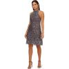image:imageAidan Mattox Womens Mock Neck Halter Beaded Swing DressGunmetal