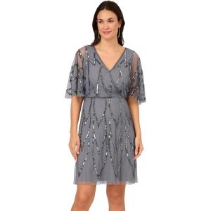 image:imageAdrianna Papell Womens Bead Mesh Wrap DressDusty Blue