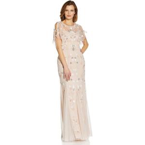 image:imageAdrianna Papell Womens Beaded Flutter Sleeve GownFlaxen