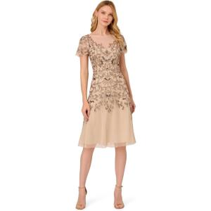 image:imageAdrianna Papell Womens Beaded Lace DressBiscotti