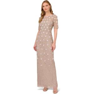 image:imageAdrianna Papell Womens Beaded Long 3D Floral DressMarble