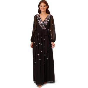 image:imageAdrianna Papell Womens Beaded Long Sleeve GownBlack Multi