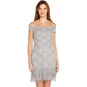 image:imageAdrianna Papell Womens Beaded Off Shoulder GownBridal Silver