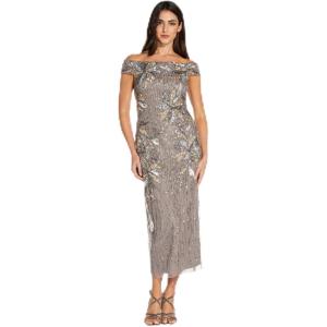 image:imageAdrianna Papell Womens Beaded Off Shoulder GownDeep Platinum