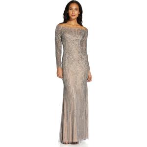 image:imageAdrianna Papell Womens Beaded Off Shoulder GownSterling