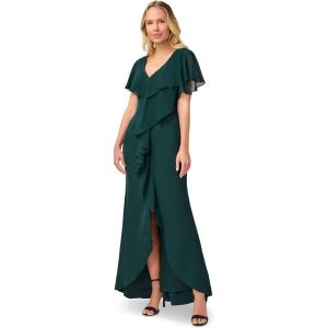 image:imageAdrianna Papell Womens Chiffon and Crepe Cascade Mermaid GownHunter